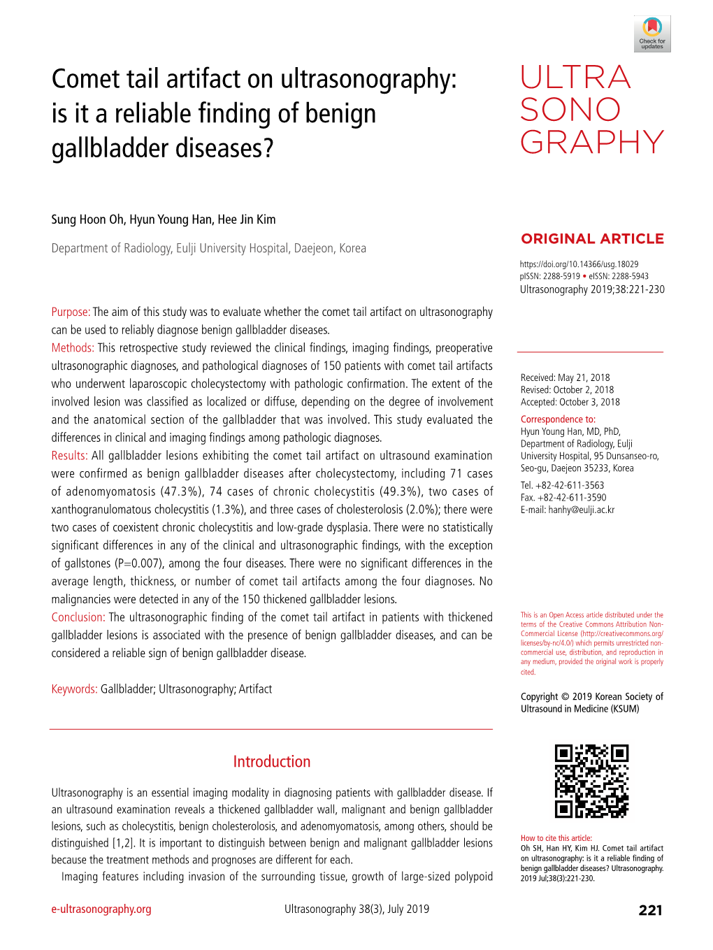 Comet Tail Artifact on Ultrasonography: Is It a Reliable Finding of Benign Gallbladder Diseases?