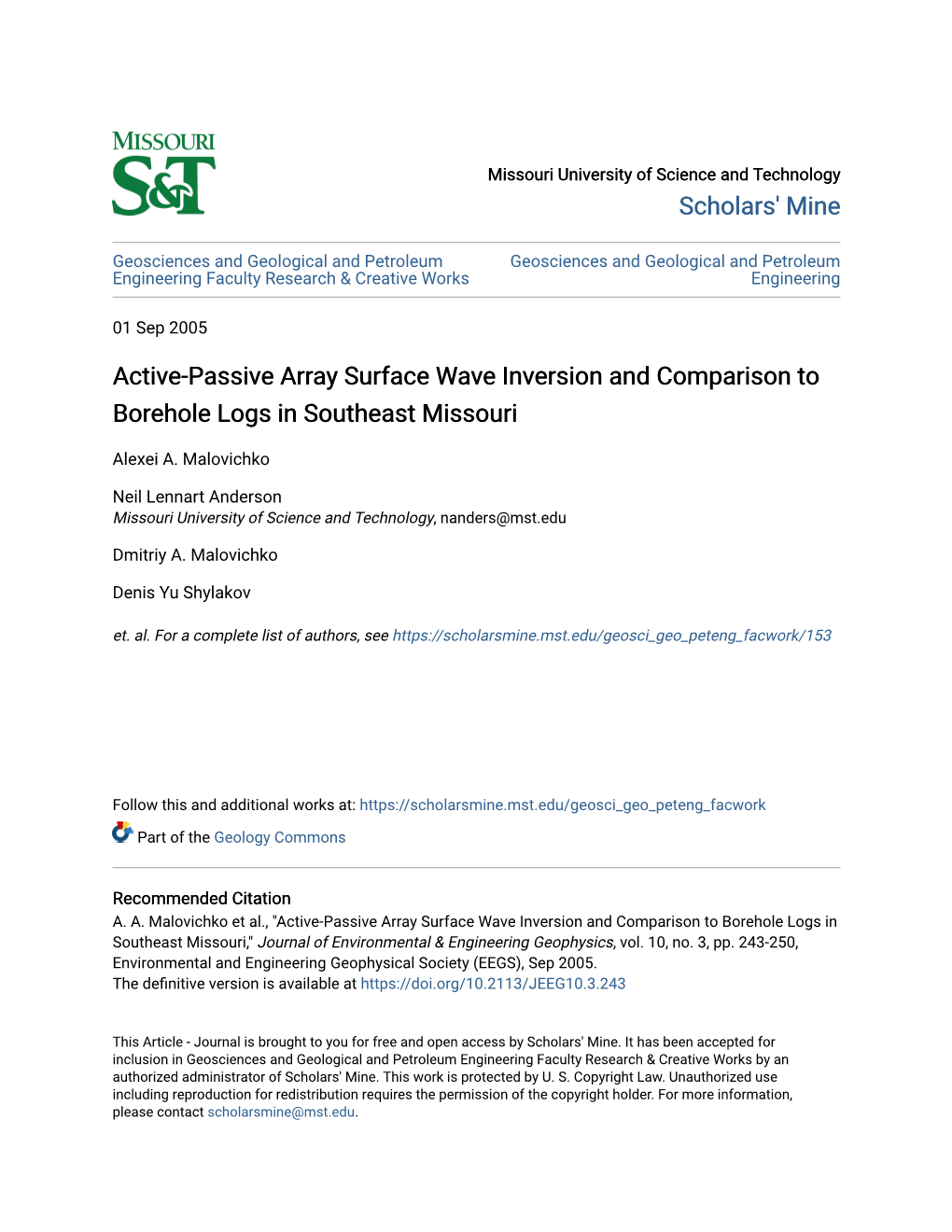 Active-Passive Array Surface Wave Inversion and Comparison to Borehole Logs in Southeast Missouri