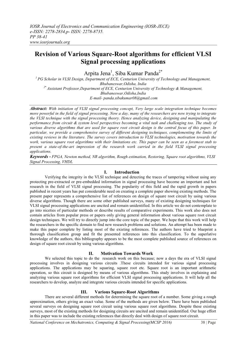 Revision of Various Square-Root Algorithms for Efficient VLSI Signal Processing Applications