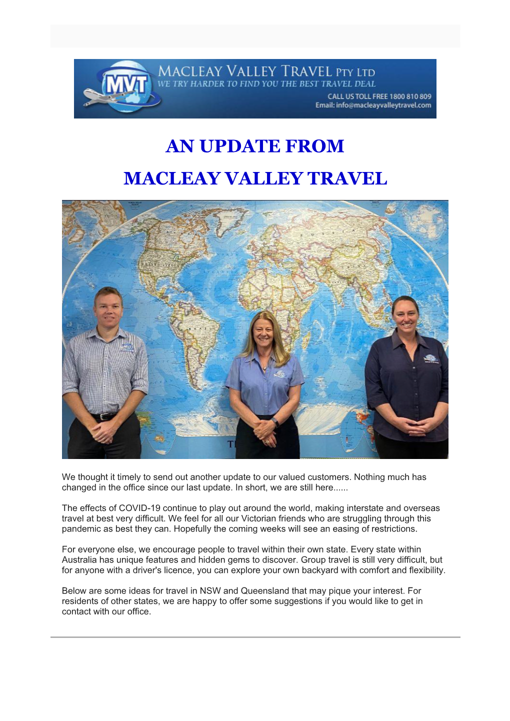 Please Click Here to View the September 2020 Update from Macleay Valley