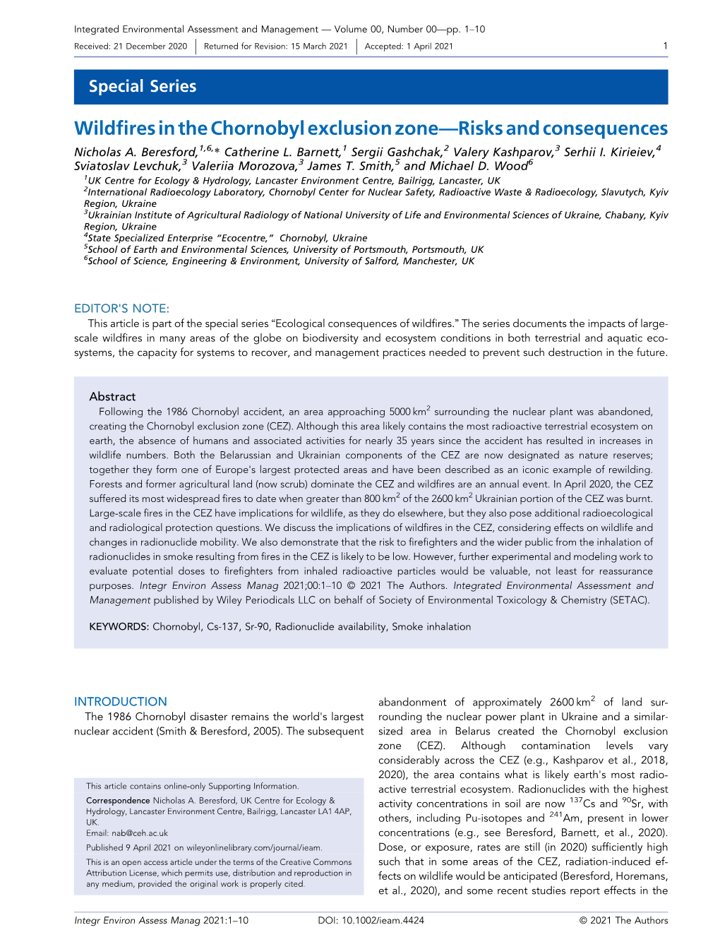 Wildfires in the Chernobyl Exclusion Zone Published