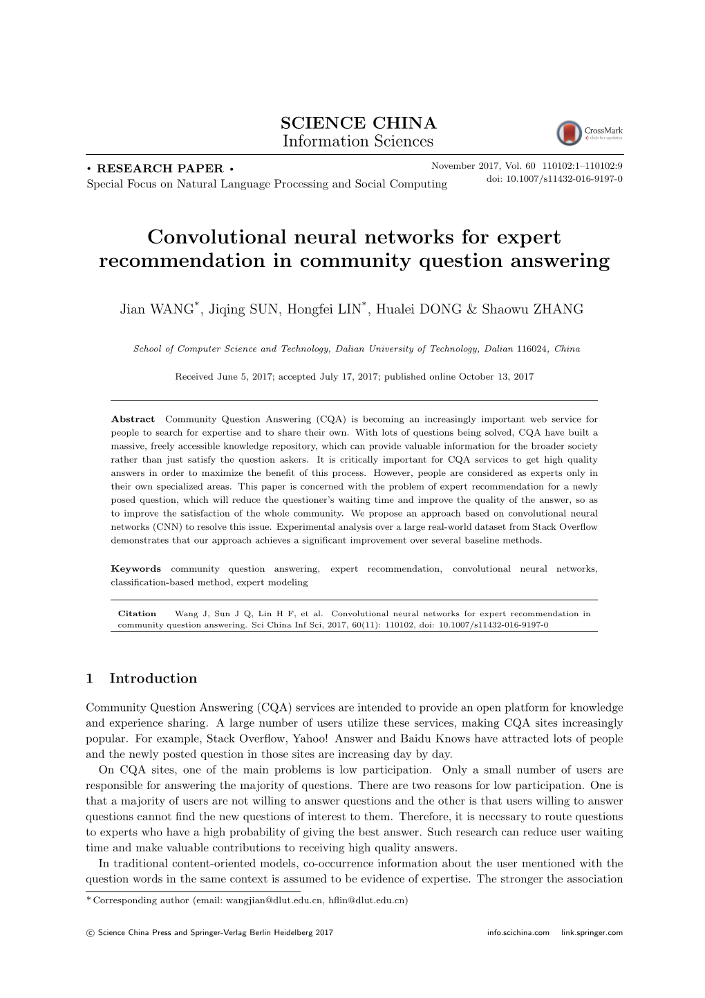 Convolutional Neural Networks for Expert Recommendation in Community Question Answering