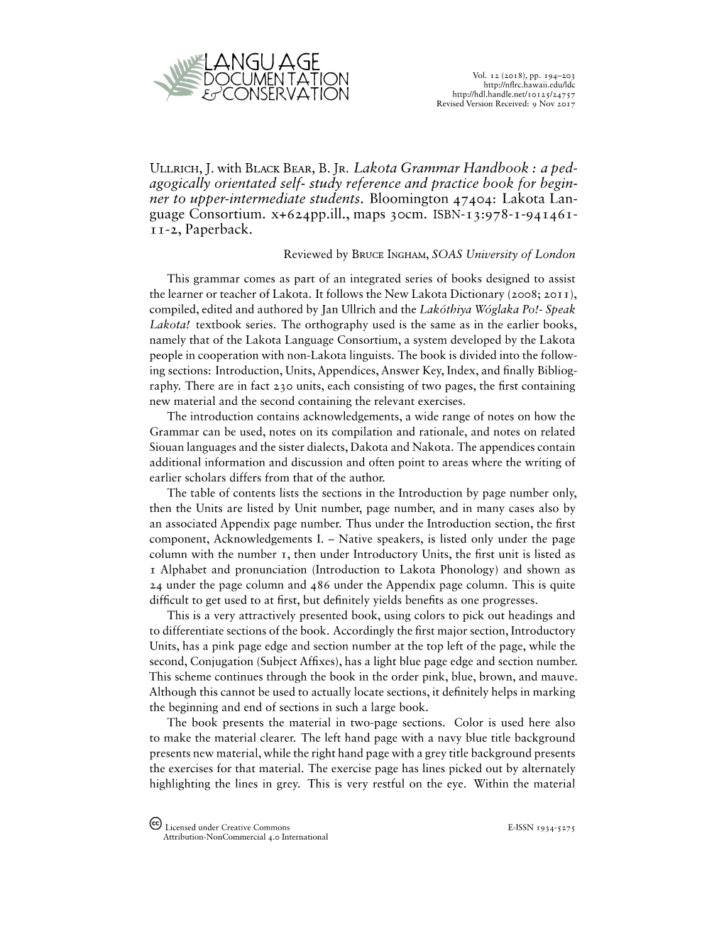 Review of Lakota Grammar Handbook 195
