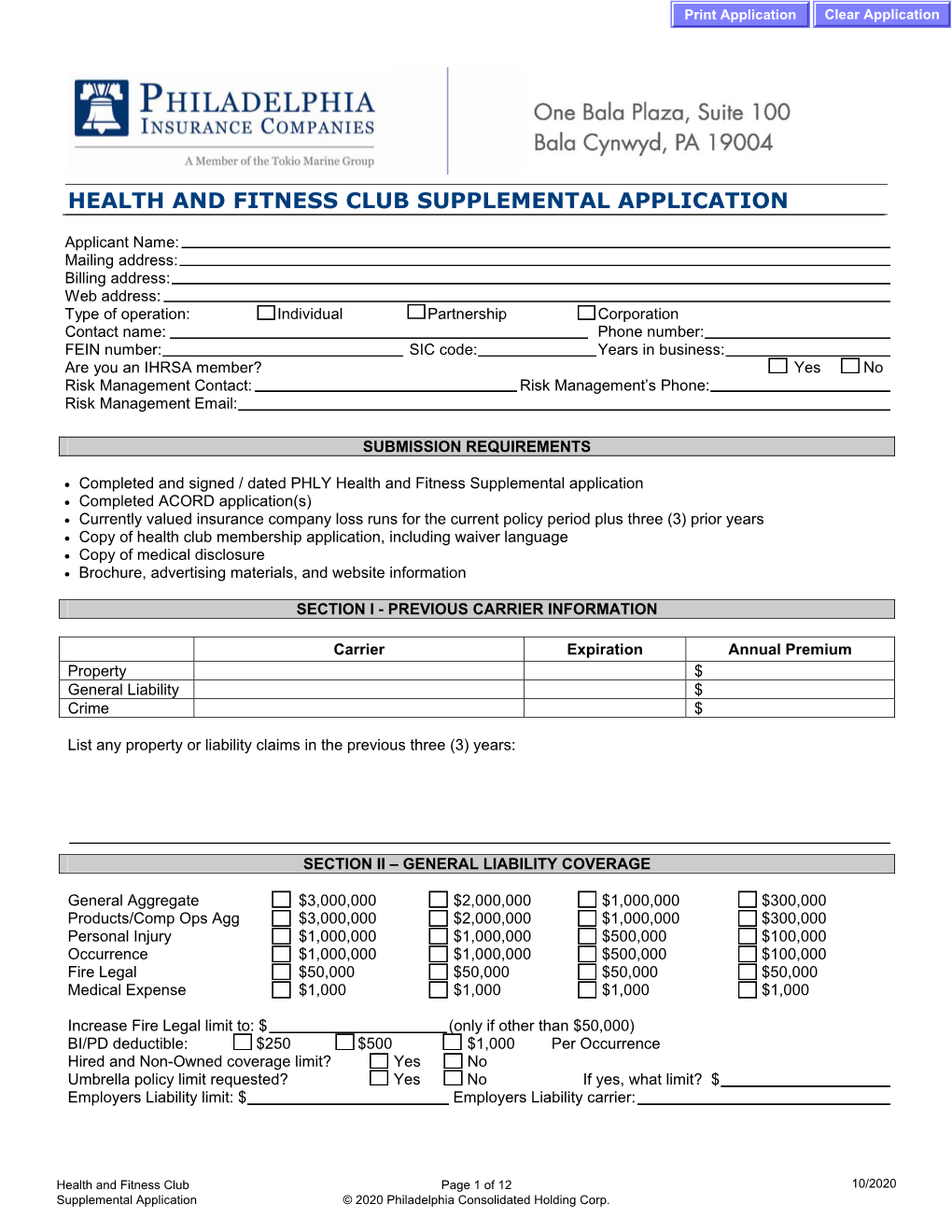 Health and Fitness Club Supplemental Applicationinternallink