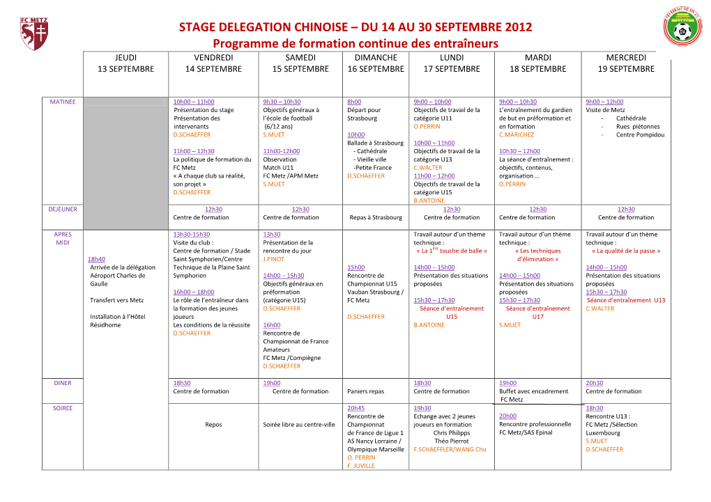 DU 14 AU 30 SEPTEMBRE 2012 Programme De Formation Continue