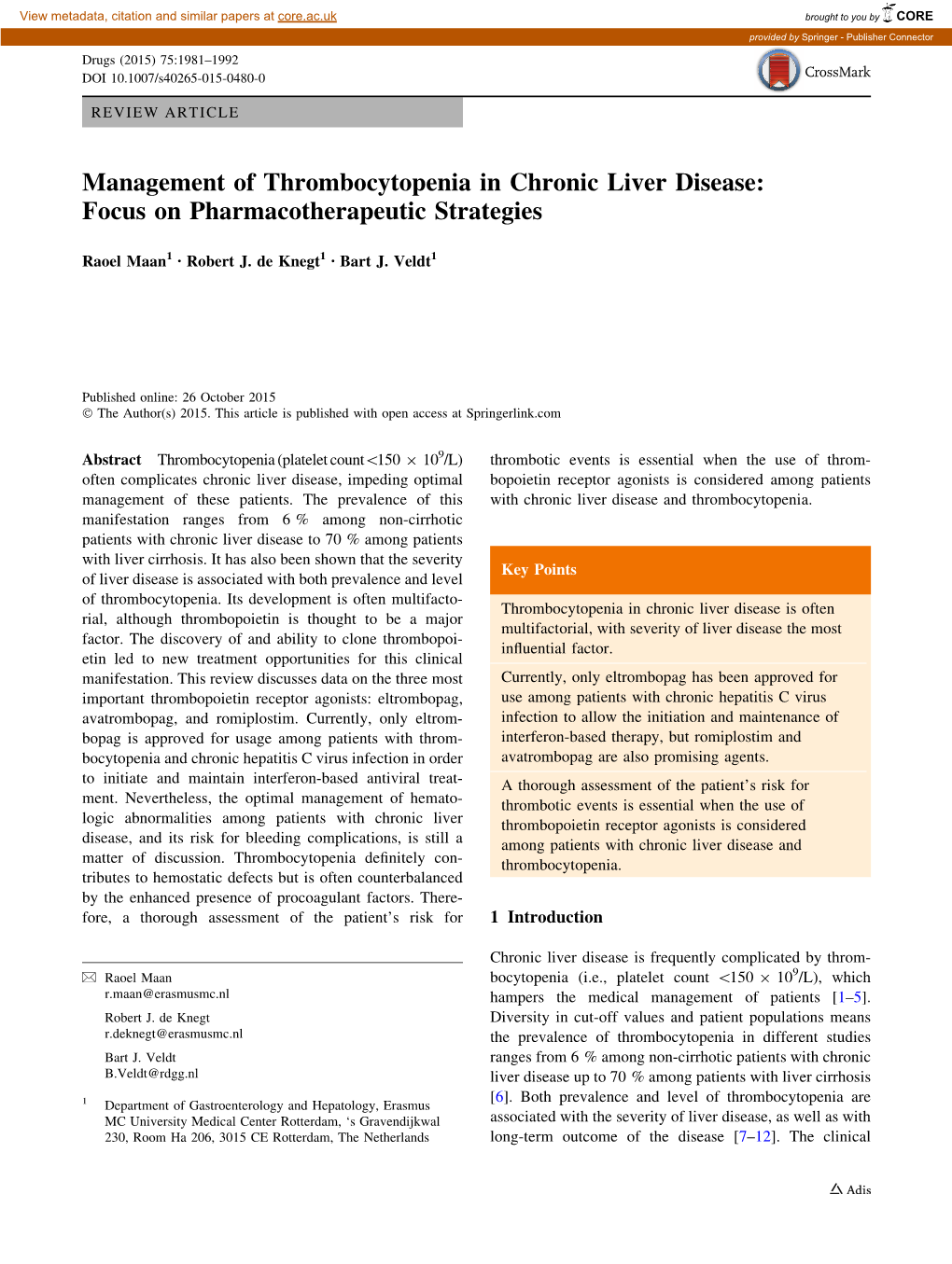 Management of Thrombocytopenia in Chronic Liver Disease: Focus on Pharmacotherapeutic Strategies