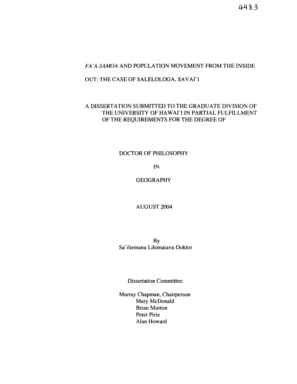 Fa 'A-Samoa and Population Movement from the Inside