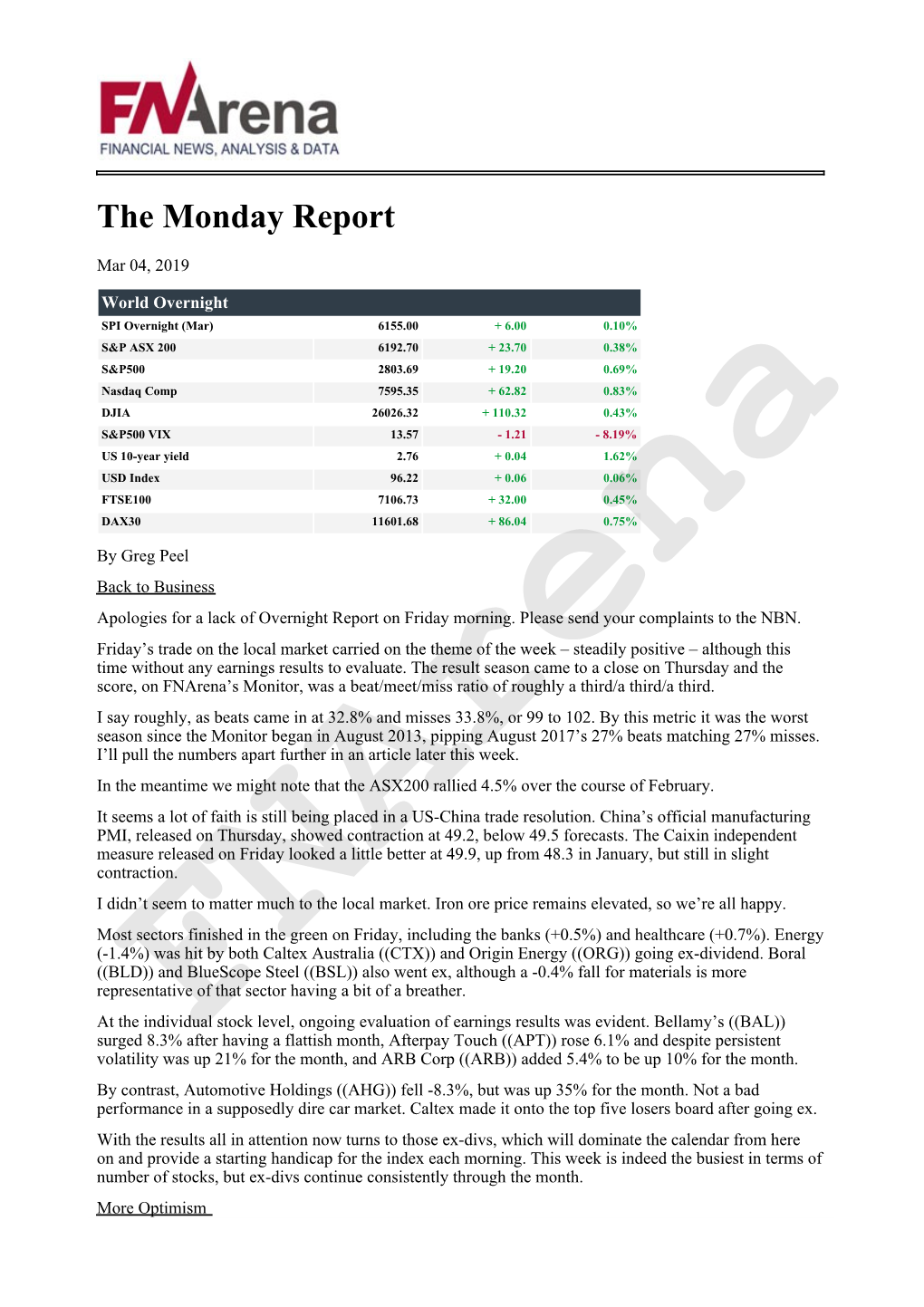 The Monday Report
