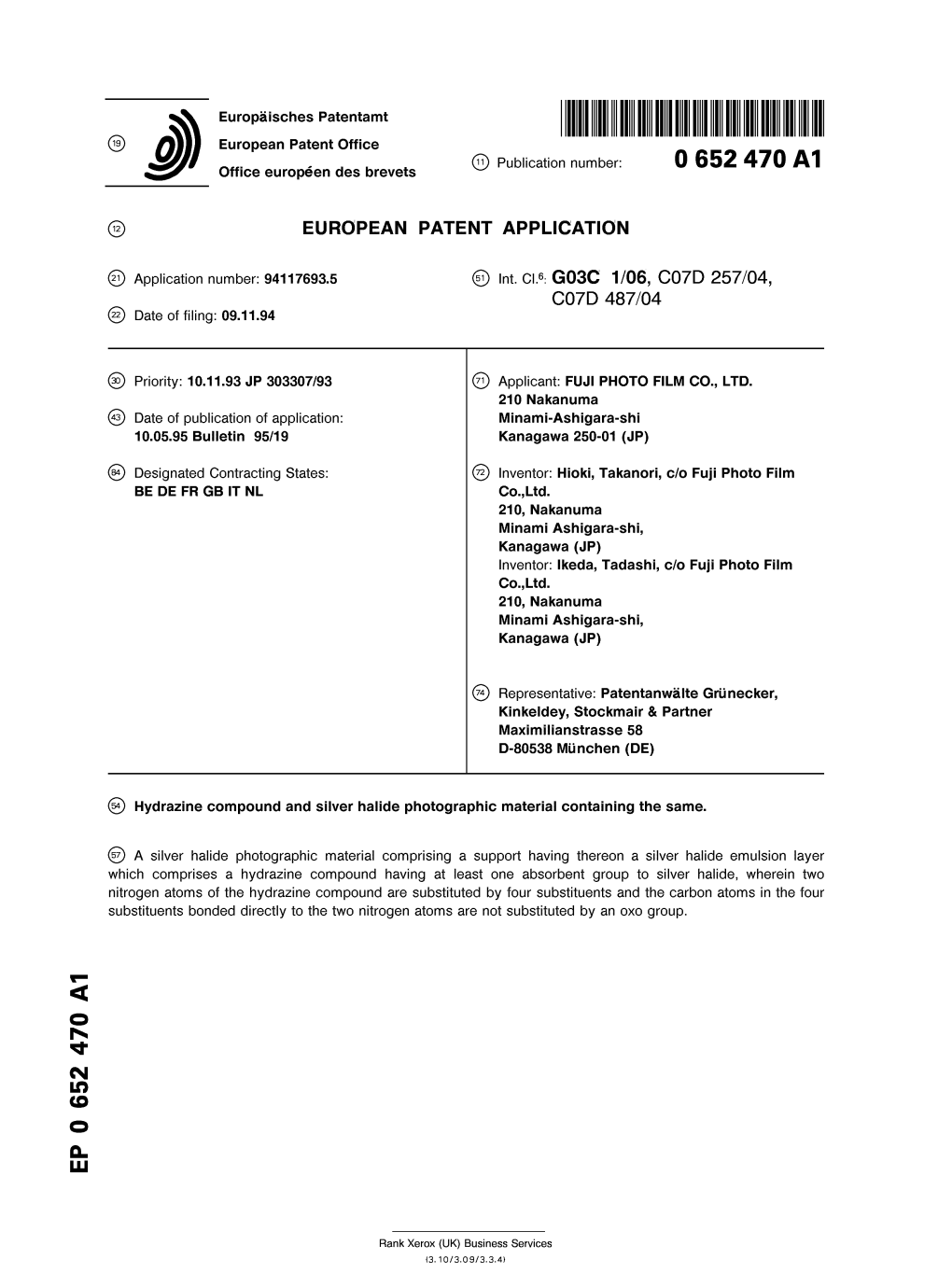 Hydrazine Compound and Silver Halide Photographic Material Containing the Same