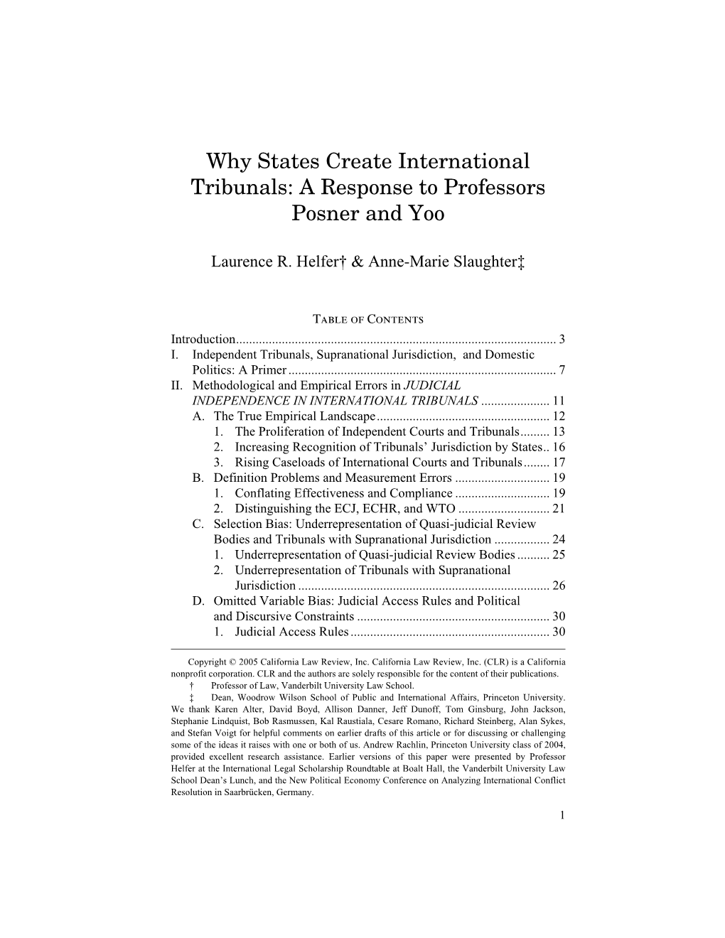 Why States Create International Tribunals: a Response to Professors Posner and Yoo