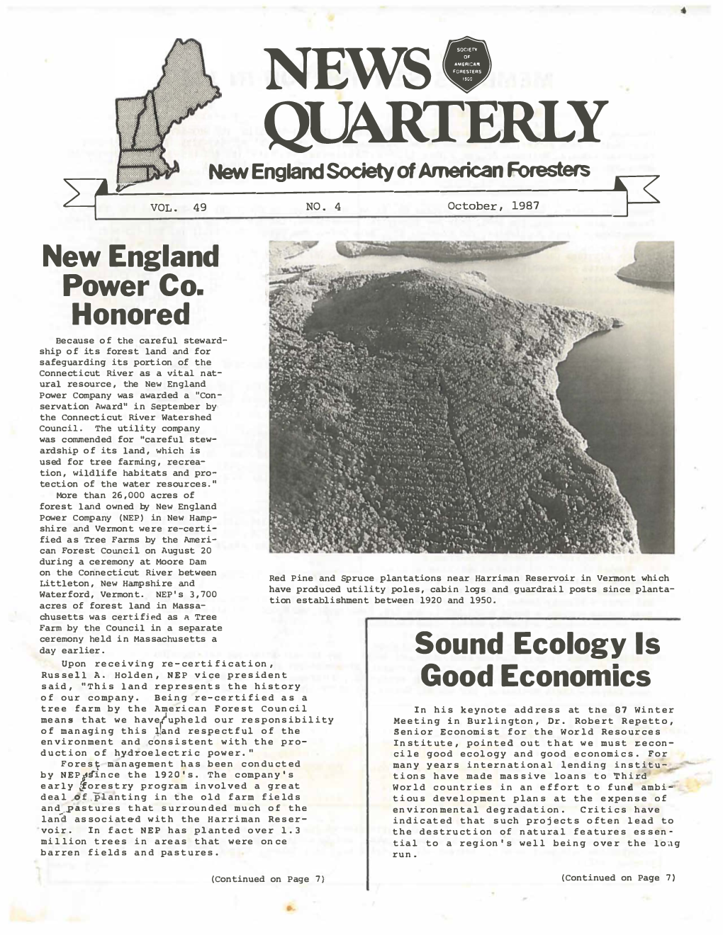 NEWS. QUARTERLY Newengland Society of Americanforesters ����--- ��A����VOL