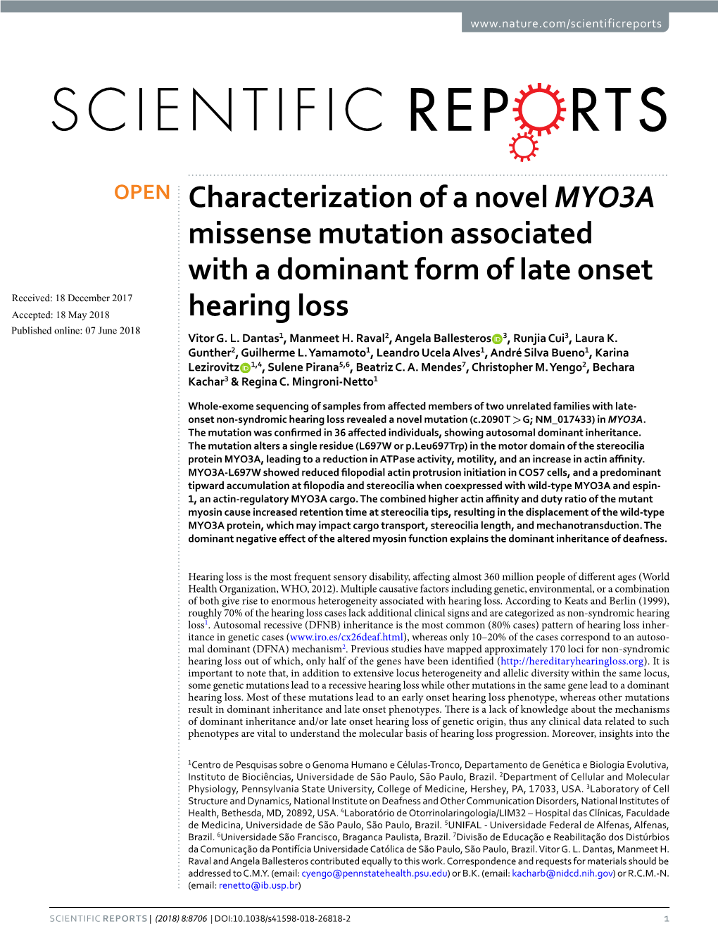 Characterization of a Novel MYO3A Missense Mutation Associated With