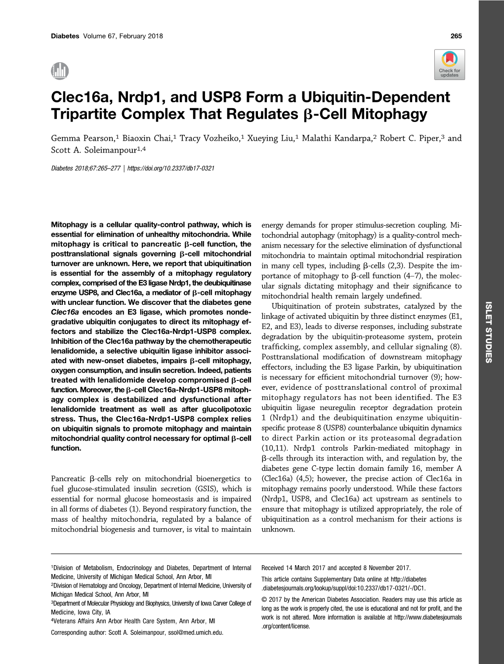 Clec16a, Nrdp1, and USP8 Form a Ubiquitin-Dependent Tripartite Complex That Regulates B-Cell Mitophagy