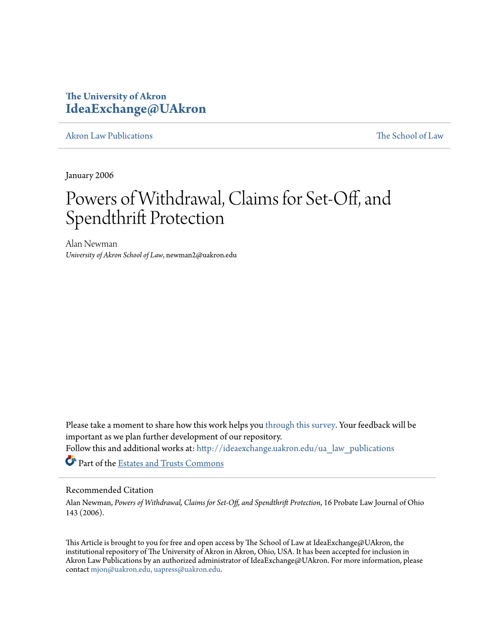 Powers of Withdrawal, Claims for Set-Off, and Spendthrift Protection