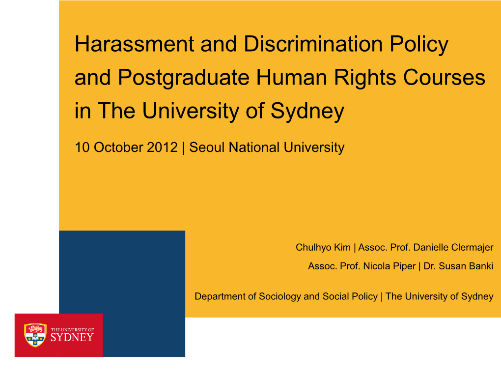 Harassment and Discrimination Policy and Postgraduate Human Rights Courses in the University of Sydney