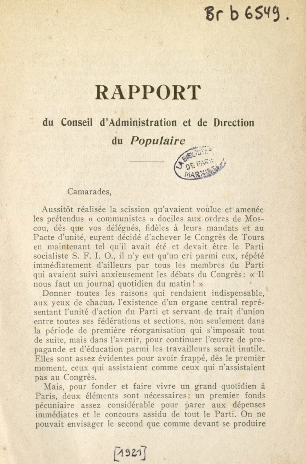 Br B Tsfî. RAPPORT