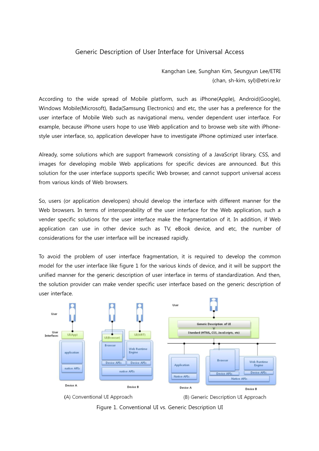 Generic Description of User Interface for Universal Access