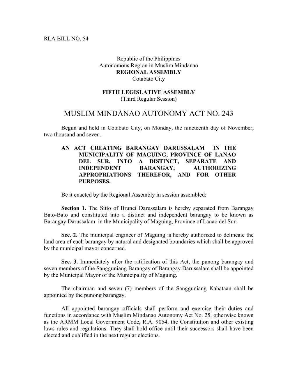 Muslim Mindanao Autonomy Act No. 243