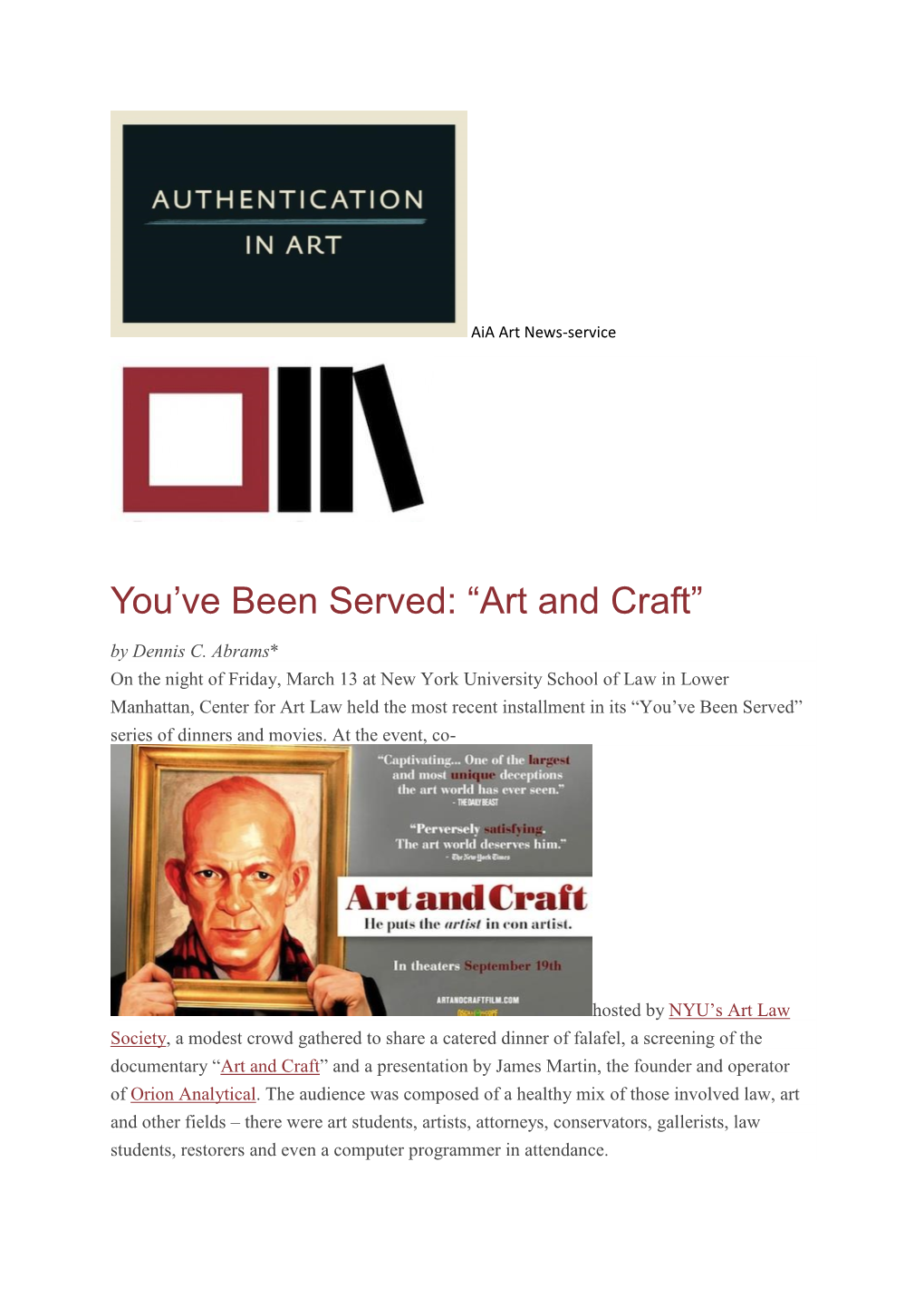 You've Been Served: “Art and Craft”