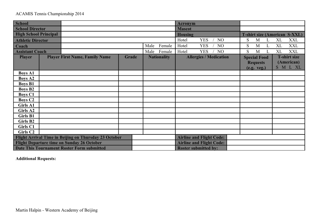 ACAMIS Tournament Roster Sheet