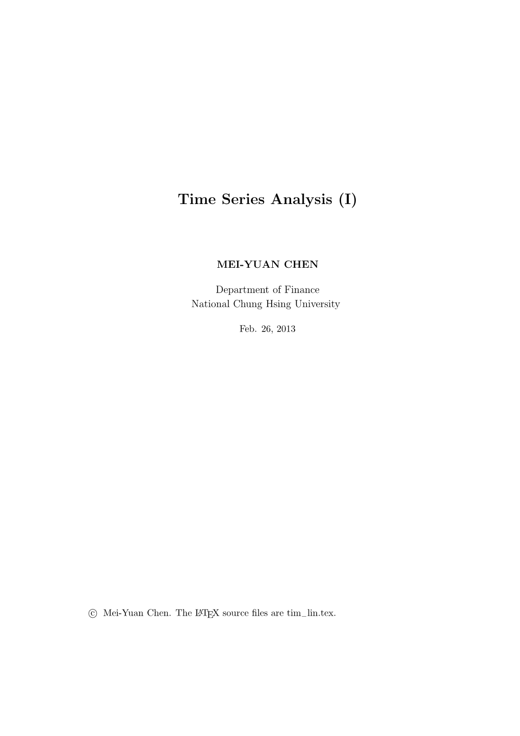 Time Series Analysis (I)