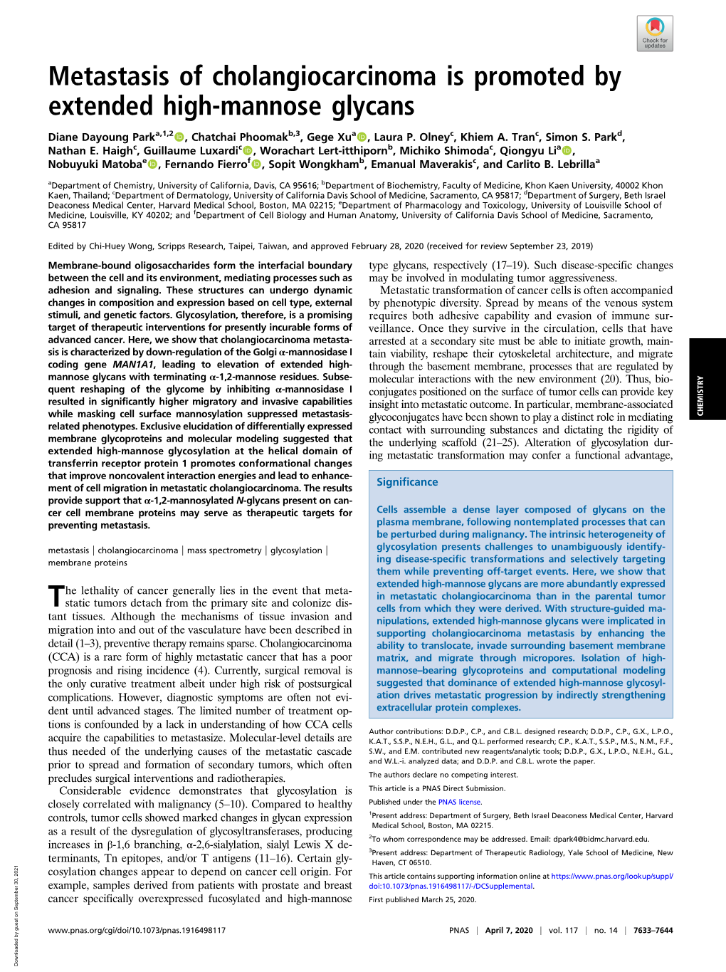 Metastasis of Cholangiocarcinoma Is Promoted by Extended High-Mannose Glycans