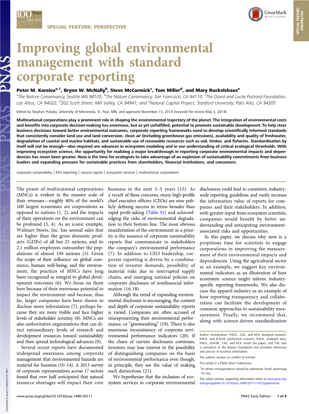 Improving Global Environmental Management with Standard Corporate Reporting Peter M