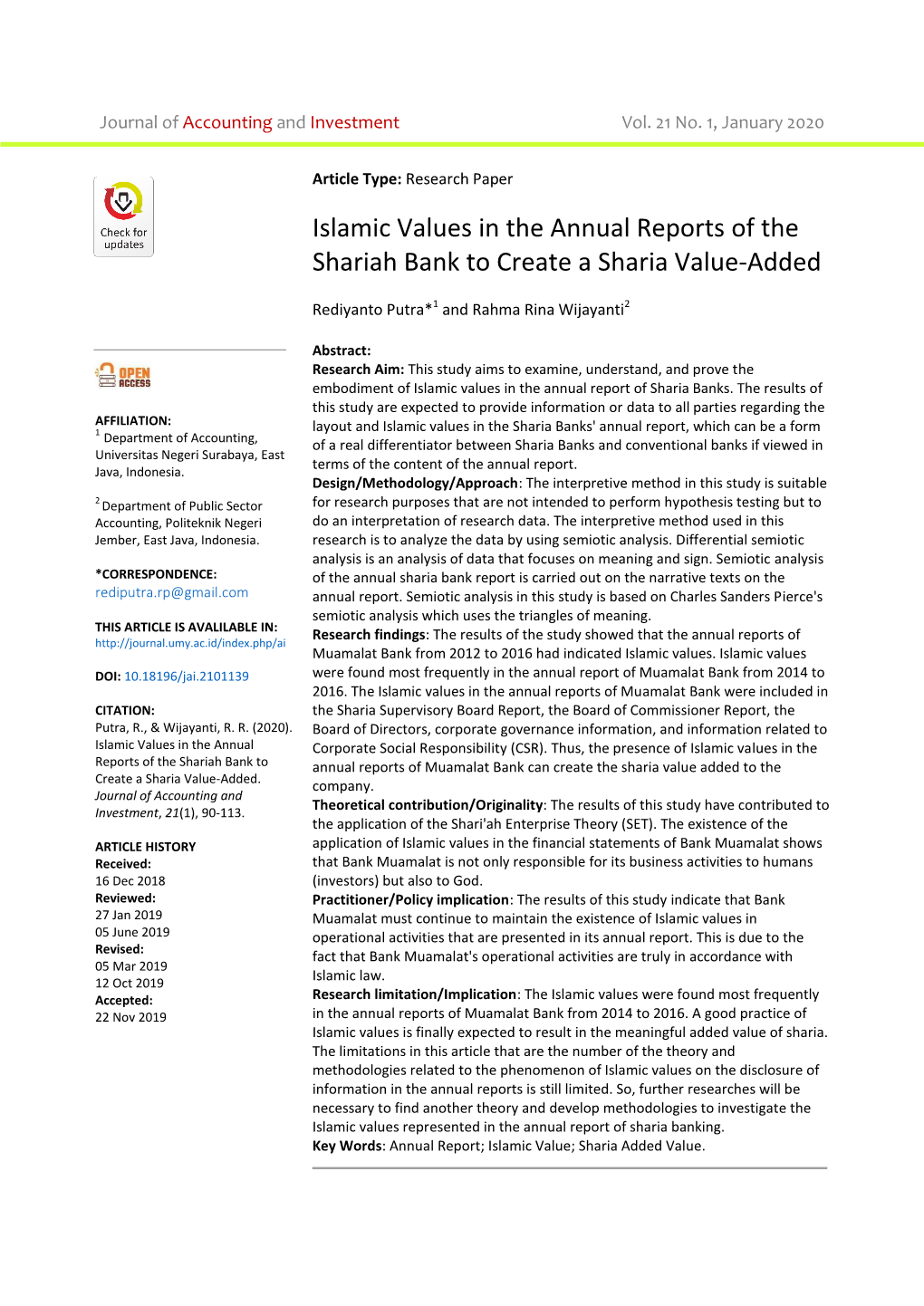 Islamic Values in the Annual Reports of the Shariah Bank to Create a Sharia Value-Added