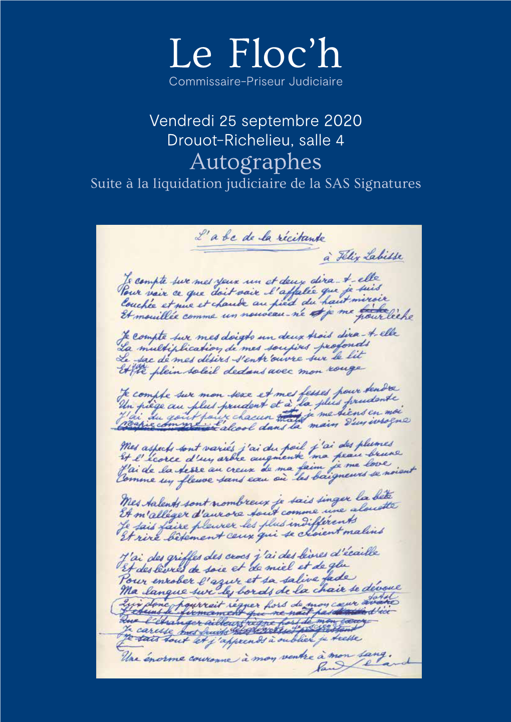 Autographes Suite À La Liquidation Judiciaire De La SAS Signatures