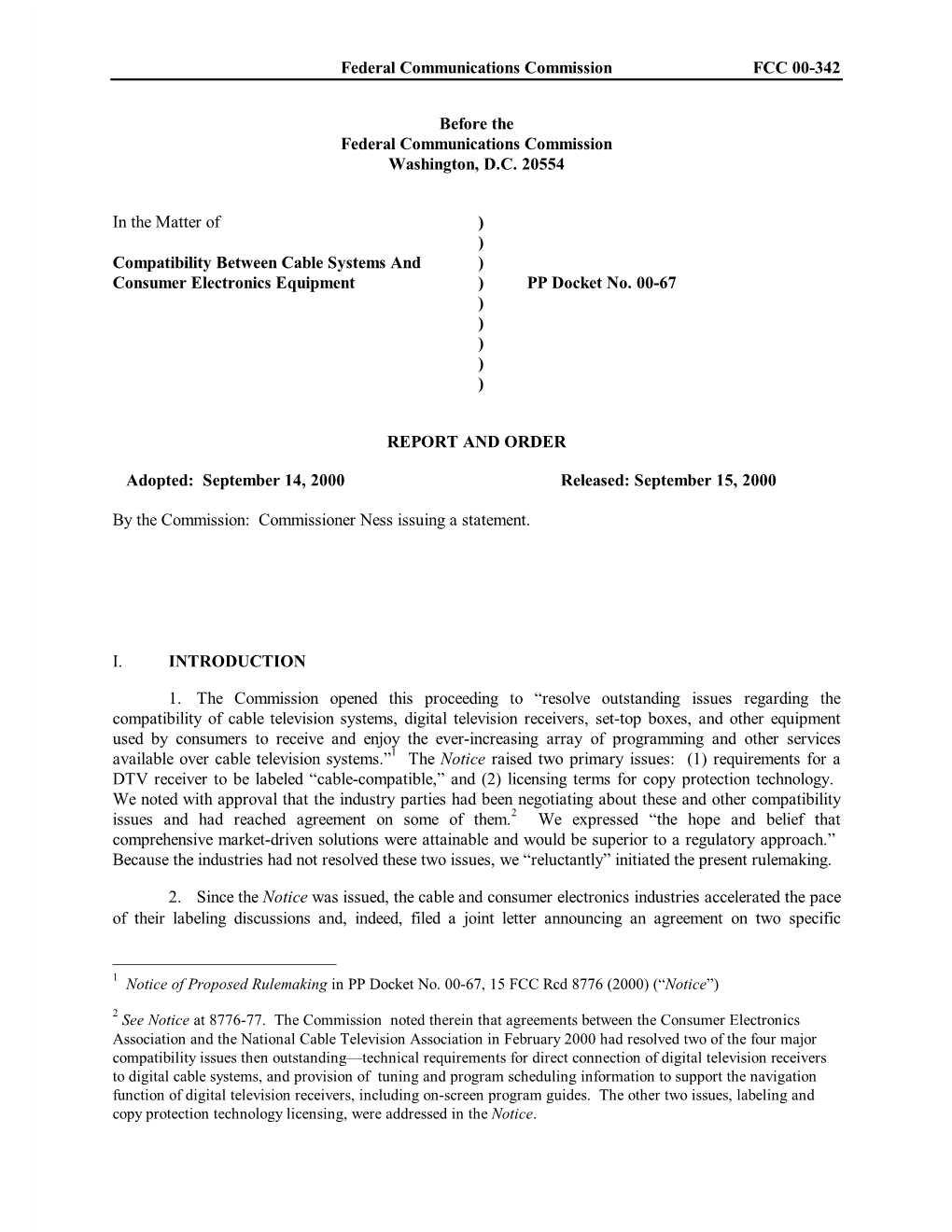 Federal Communications Commission FCC 00-342 Before The