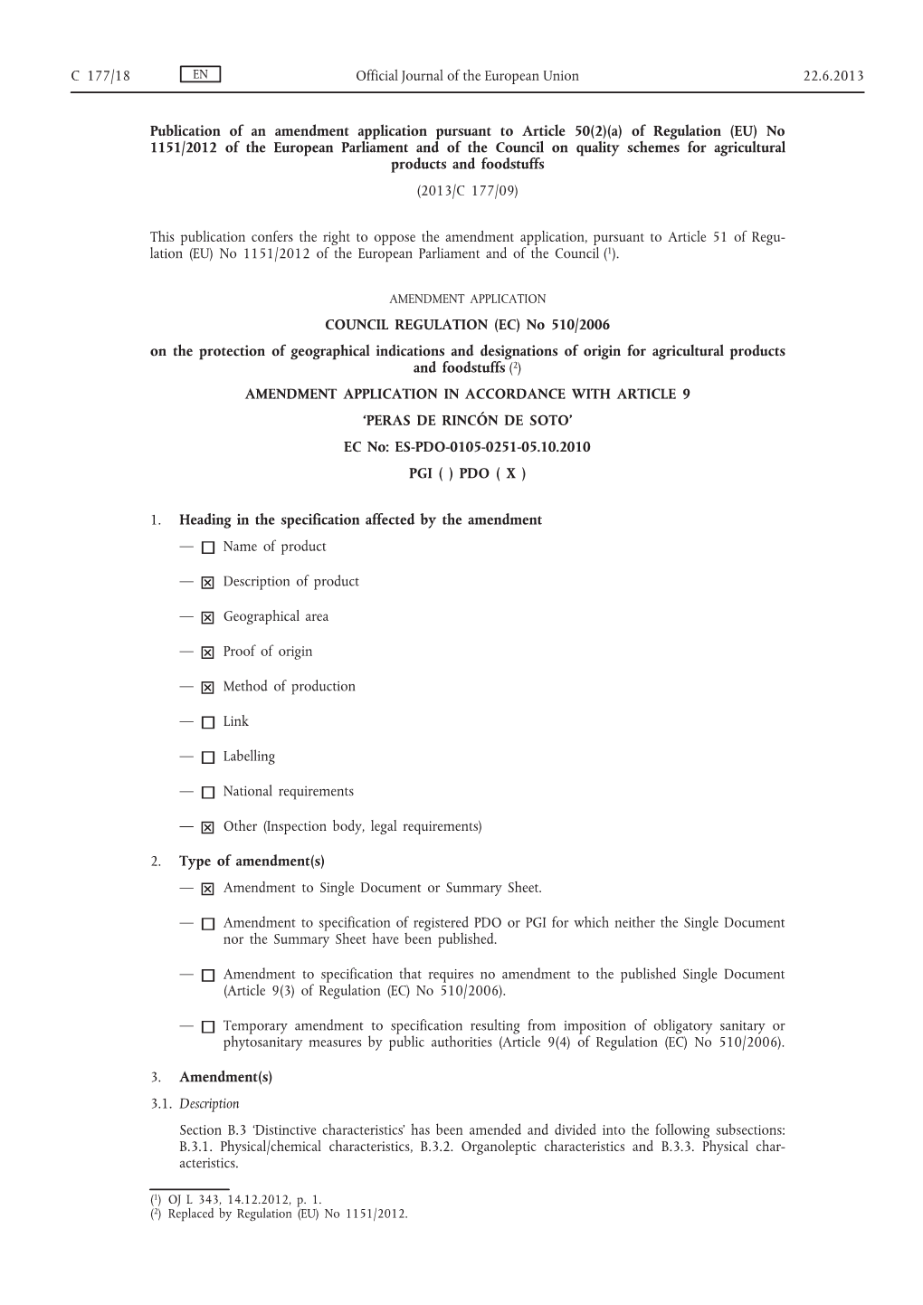 Publication of an Amendment Application Pursuant To