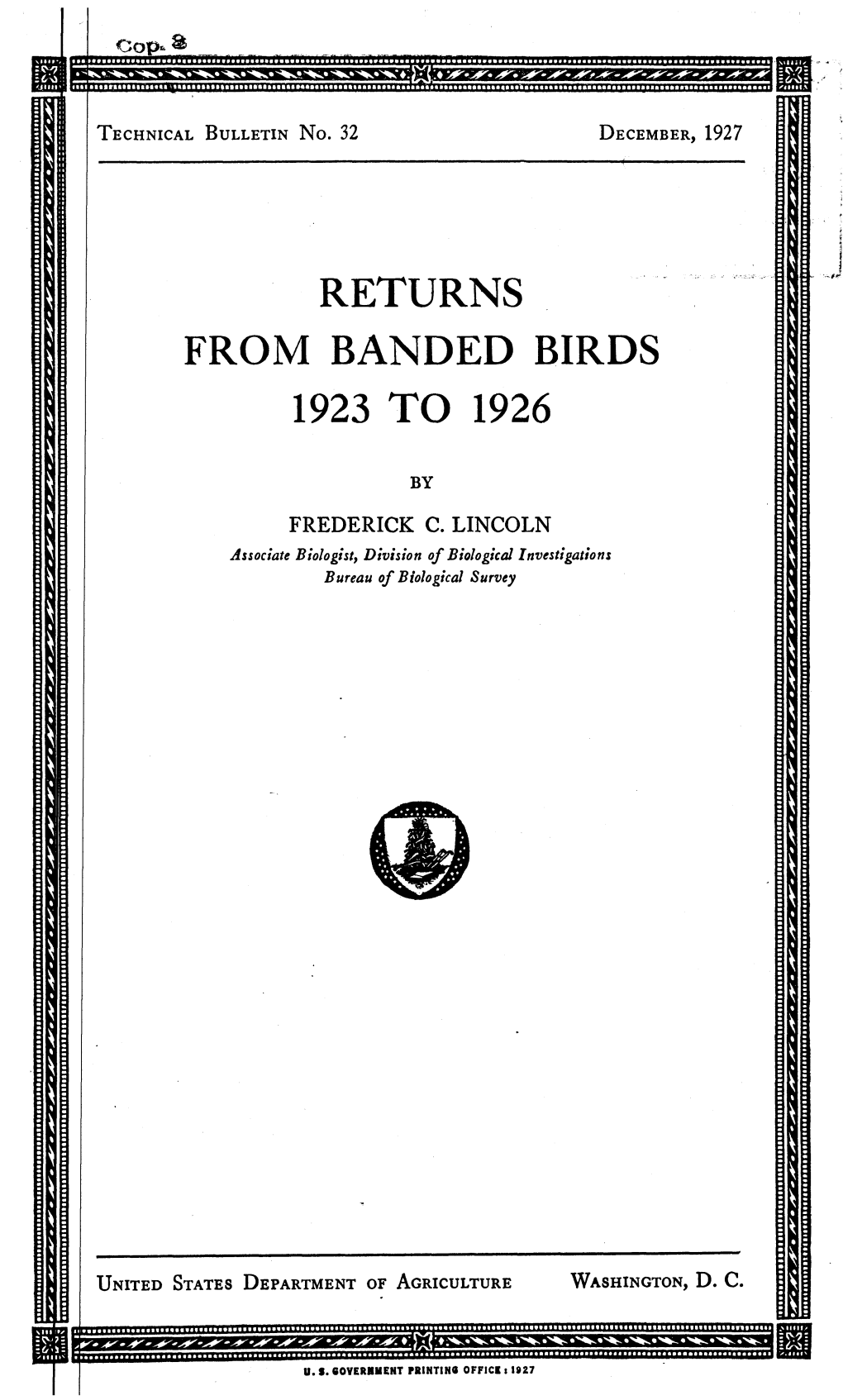Returns from Banded Birds 1923 to 1926