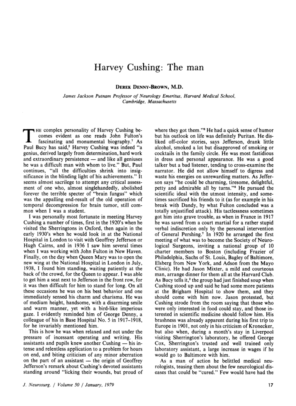 Harvey Cushing' the Man