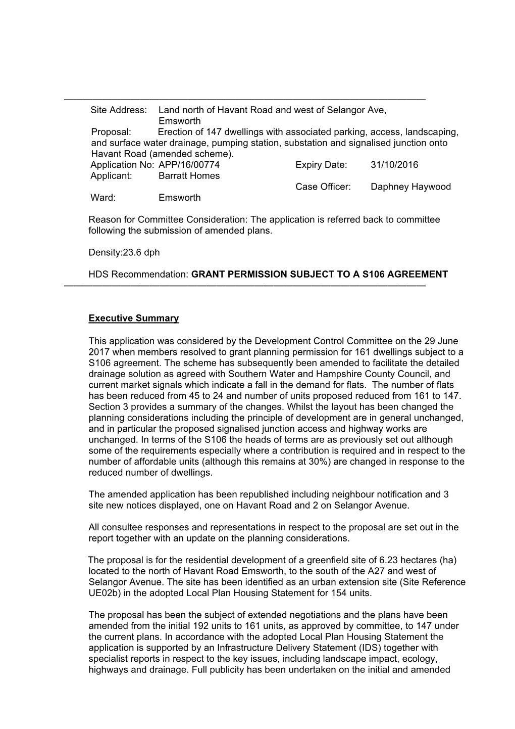 Havant Road Committee Report, Item