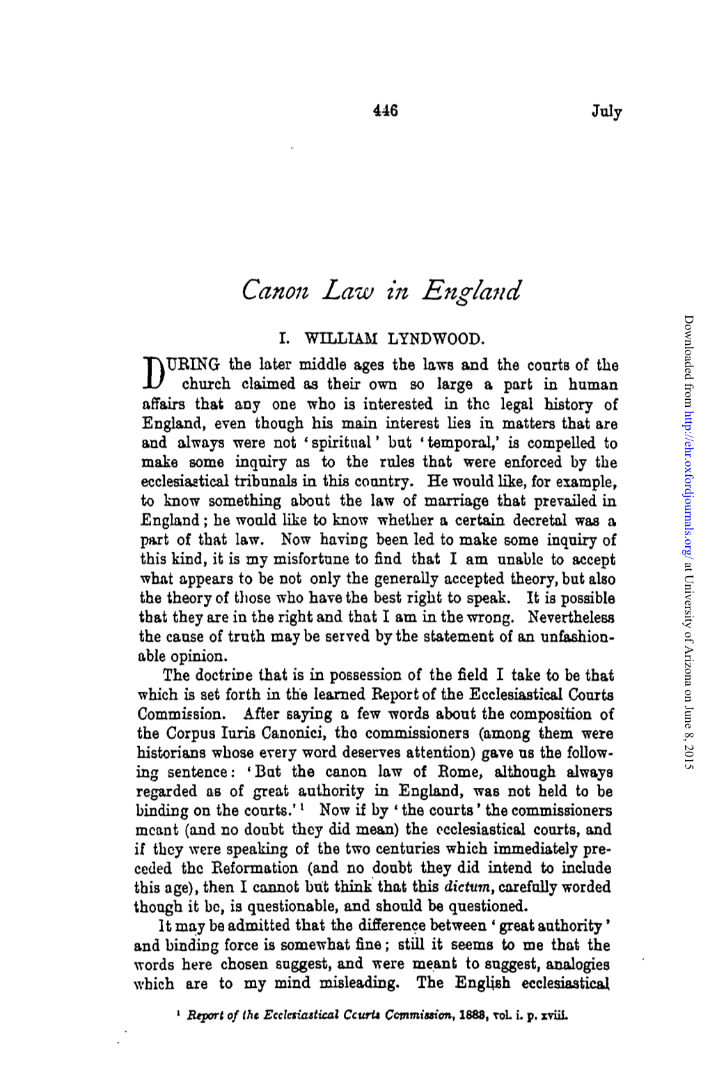 Canon Law in England Downloaded from I