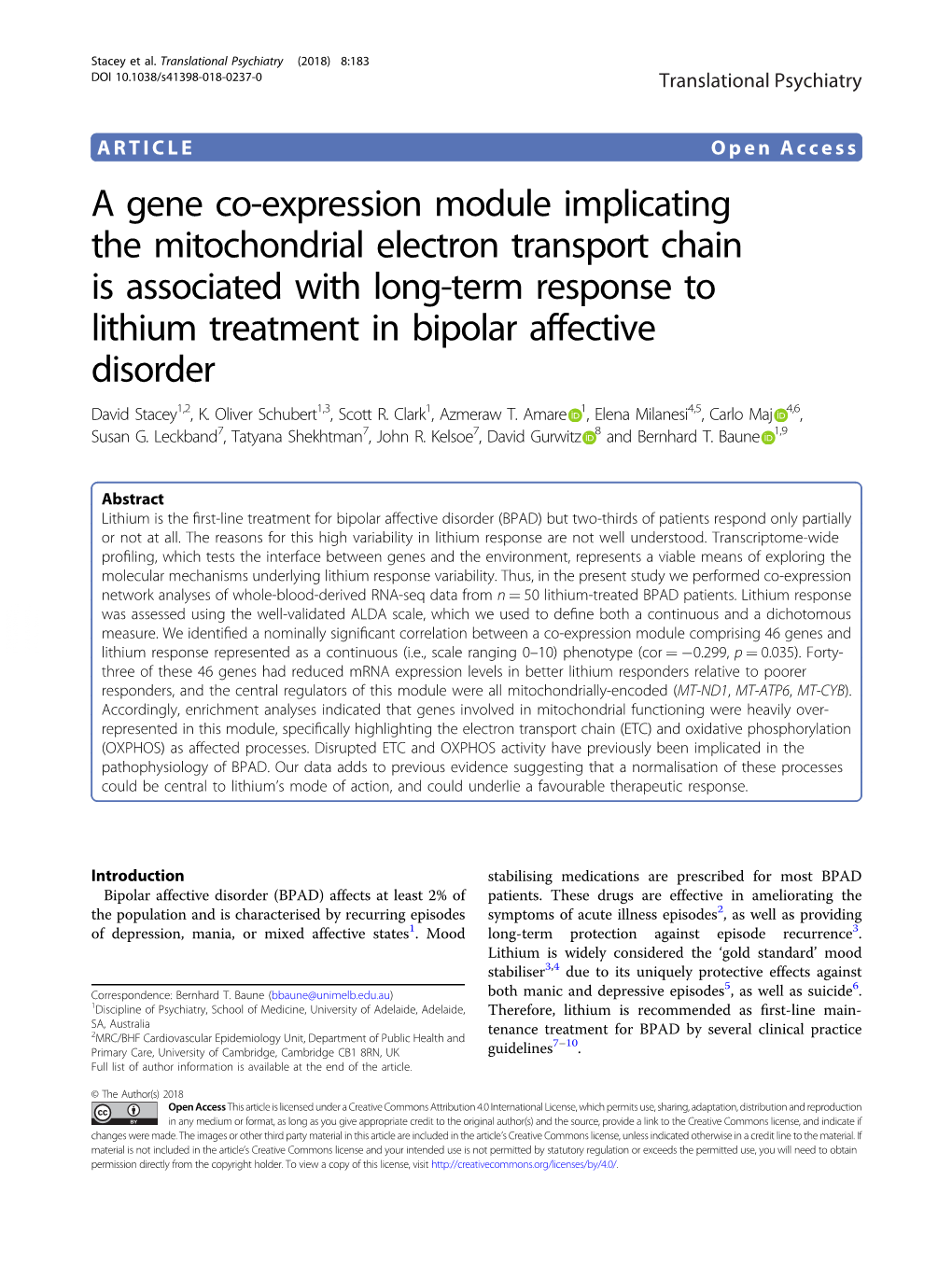 A Gene Co-Expression Module Implicating the Mitochondrial