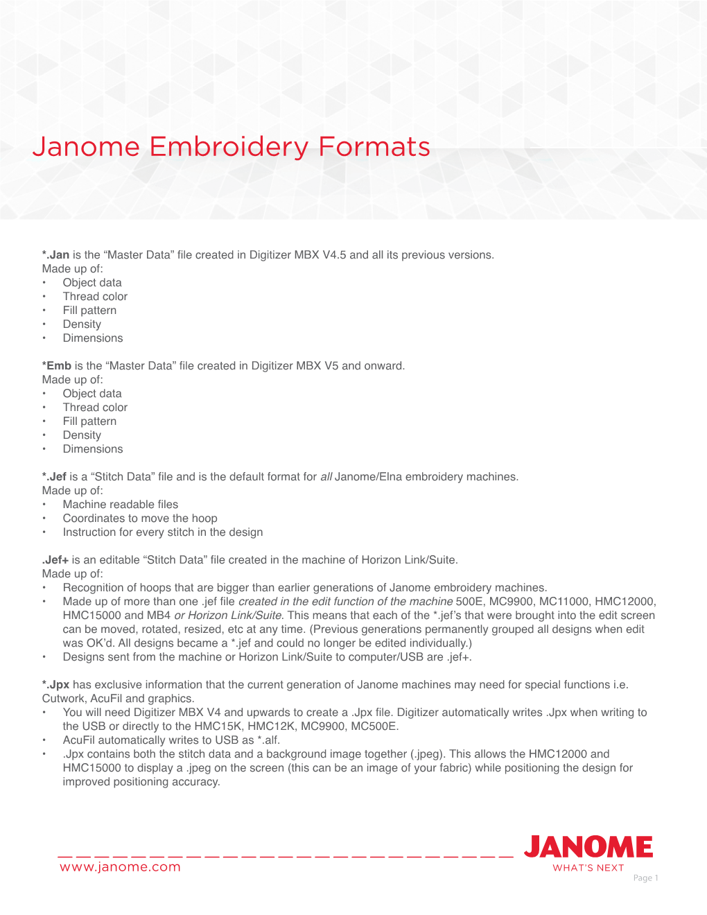 Janome Embroidery Formats