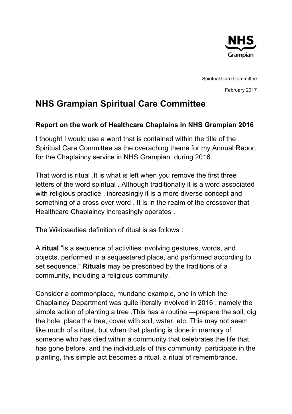 NHS Grampian Spiritual Care Committee