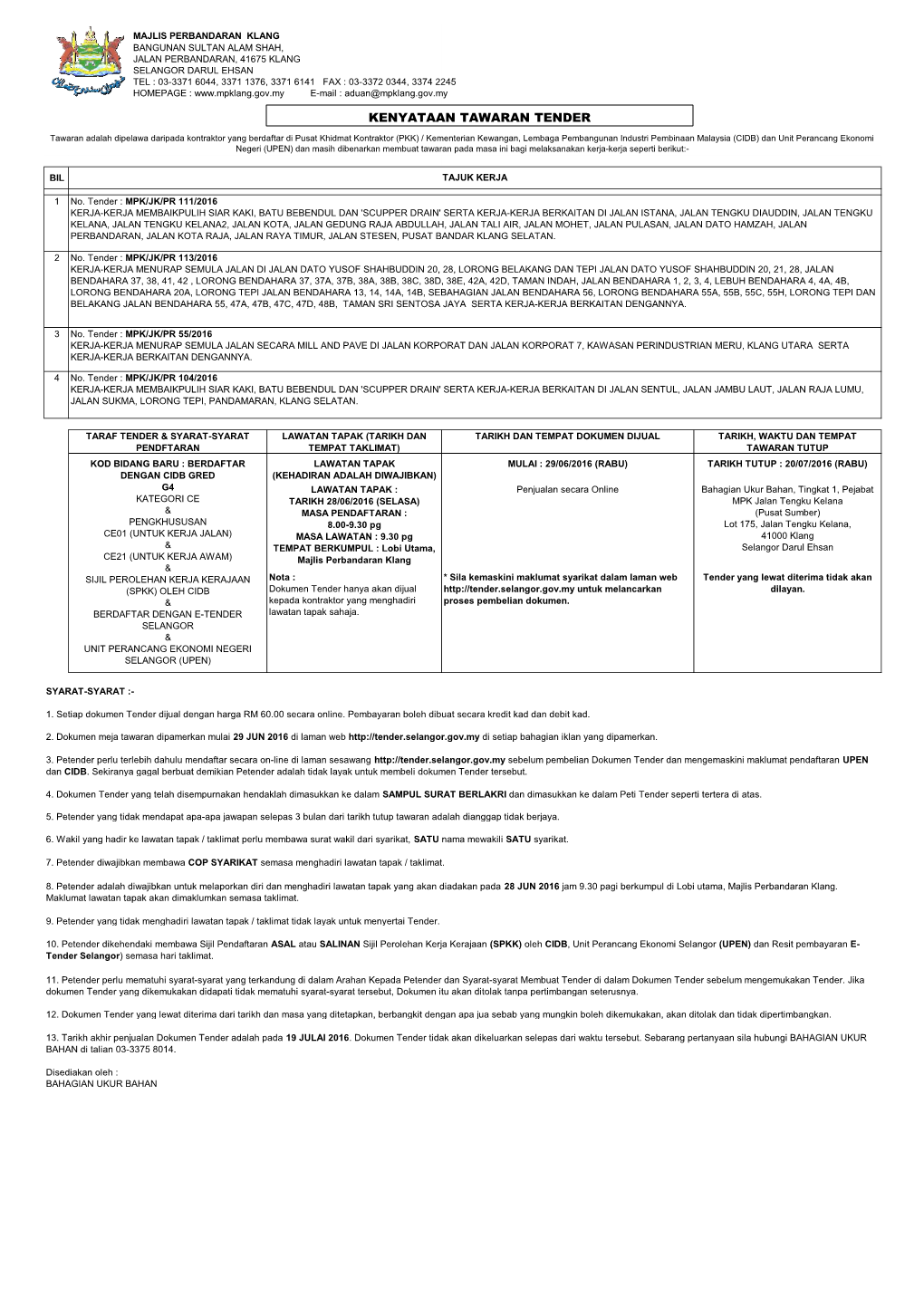 Kenyataan Tawaran Tender