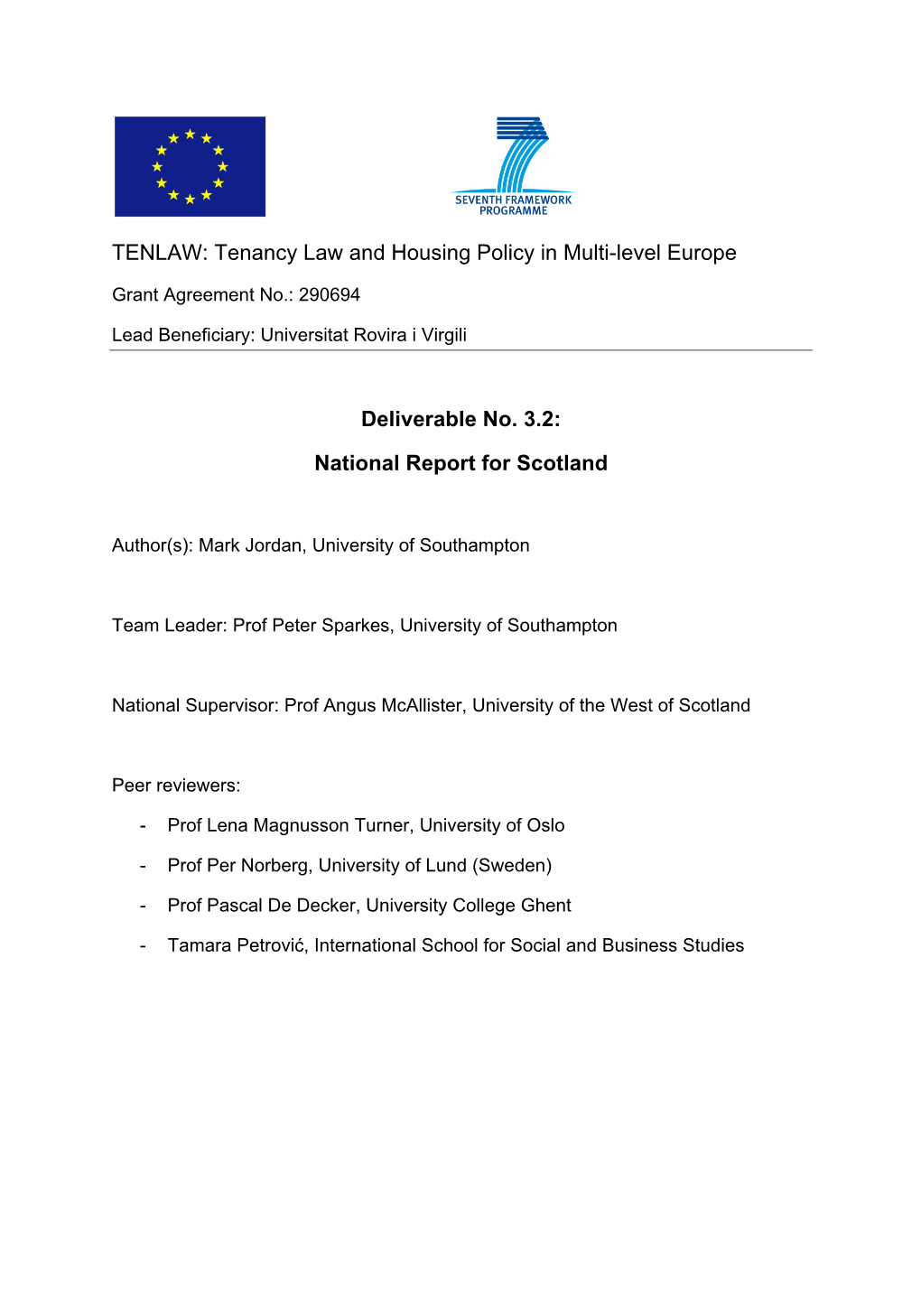 TENLAW: Tenancy Law and Housing Policy in Multi-Level Europe