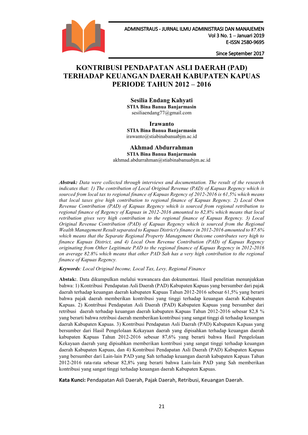 (Pad) Terhadap Keuangan Daerah Kabupaten Kapuas Periode Tahun 2012 – 2016