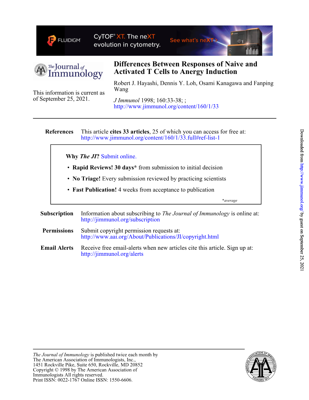 Activated T Cells to Anergy Induction Differences Between Responses Of