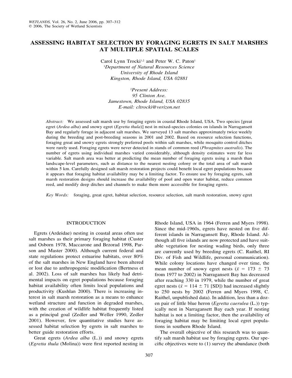 Assessing Habitat Selection by Foraging Egrets in Salt Marshes at Multiple Spatial Scales