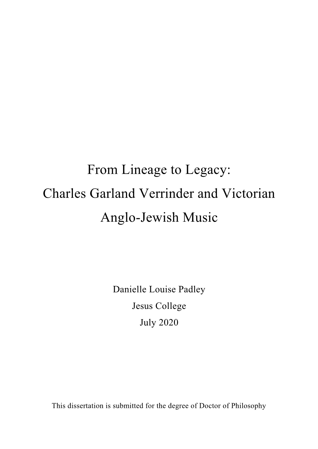 Charles Garland Verrinder and Victorian Anglo-Jewish Music