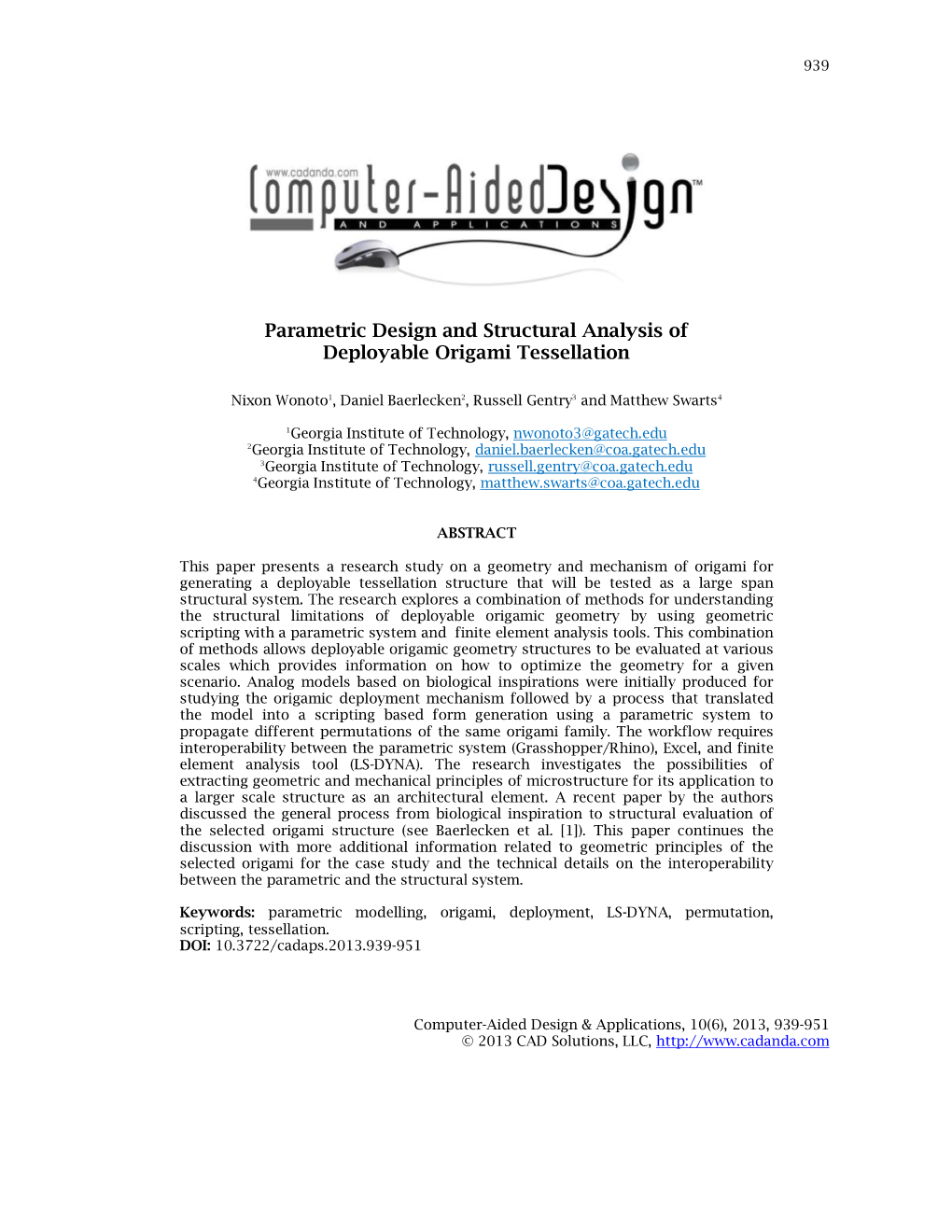 Parametric Design and Structural Analysis of Deployable Origami Tessellation