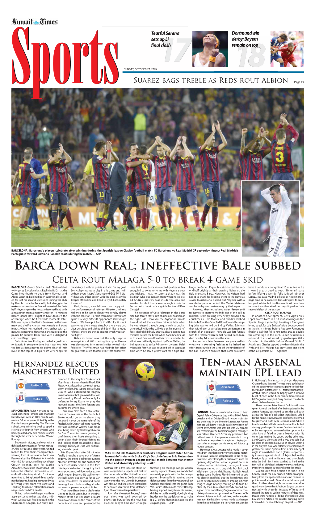 Barca Down Real; Ineffective Bale Subbed Celta Rout Malaga 5-0 to Break 4-Game Skid