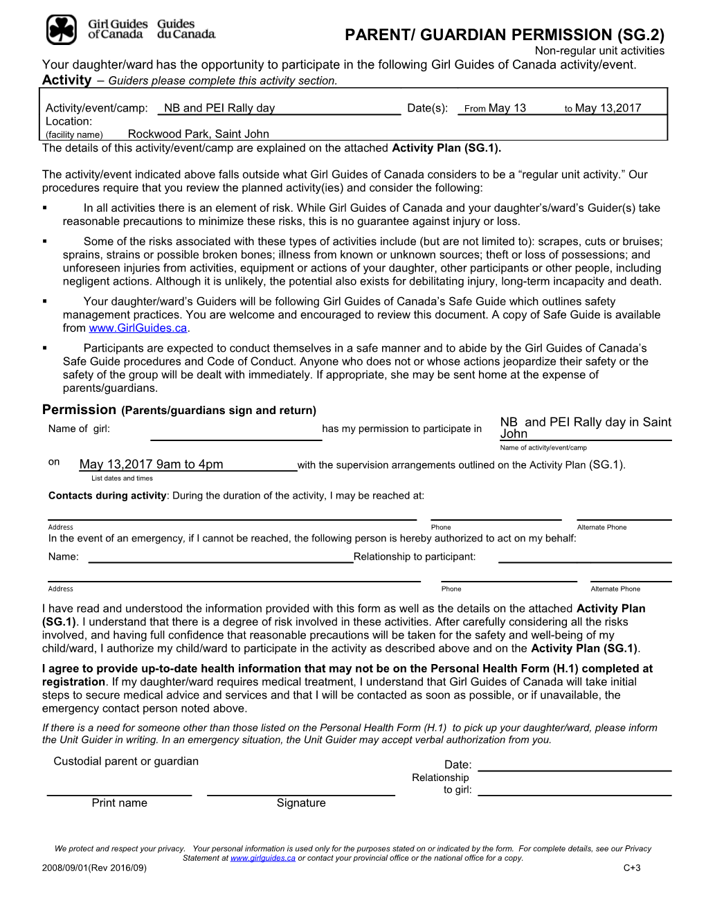 Parental Consent Activity Letter s1