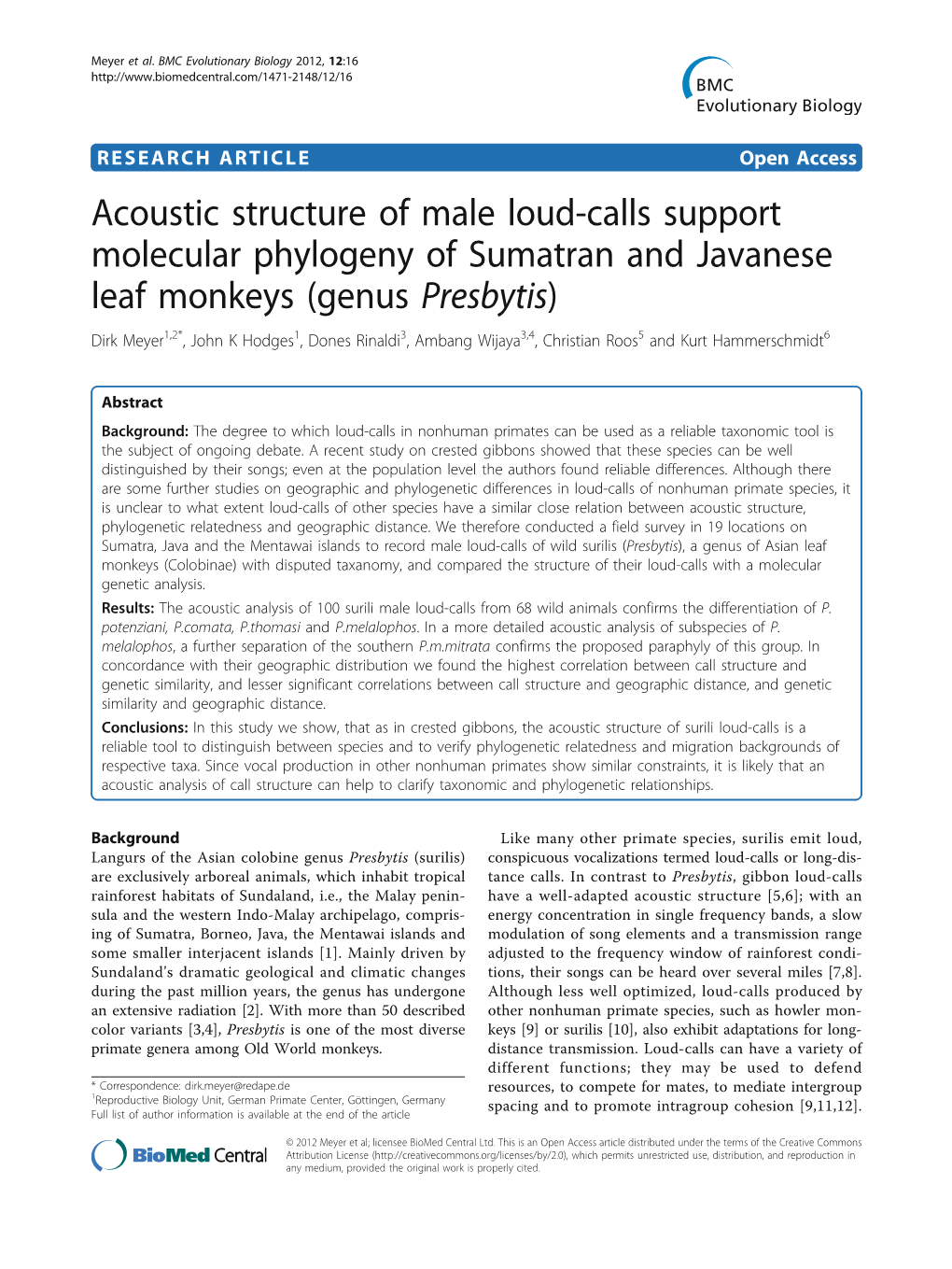 Acoustic Structure of Male Loud-Calls Support Molecular Phylogeny Of