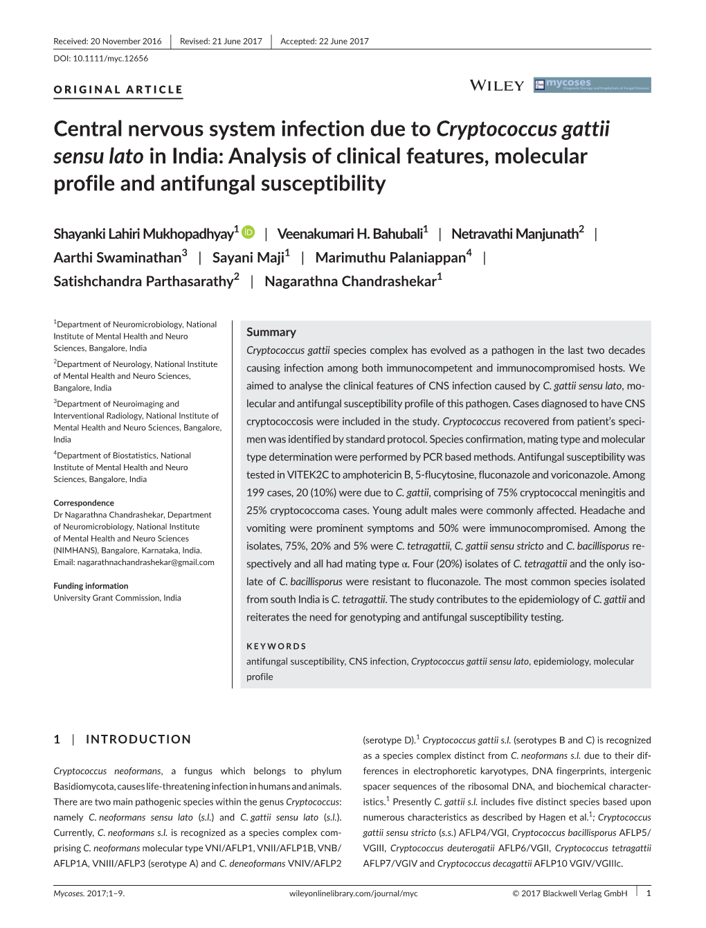 Central Nervous System Infection Due to Cryptococcus Gattii Sensu Lato in India: Analysis of Clinical Features, Molecular Profile and Antifungal Susceptibility