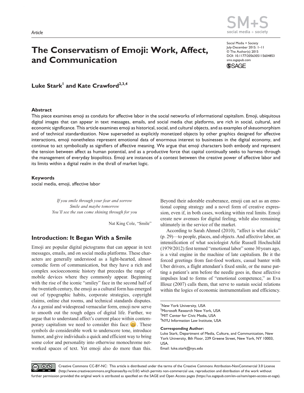 The Conservatism of Emoji: Work, Affect, and Communication